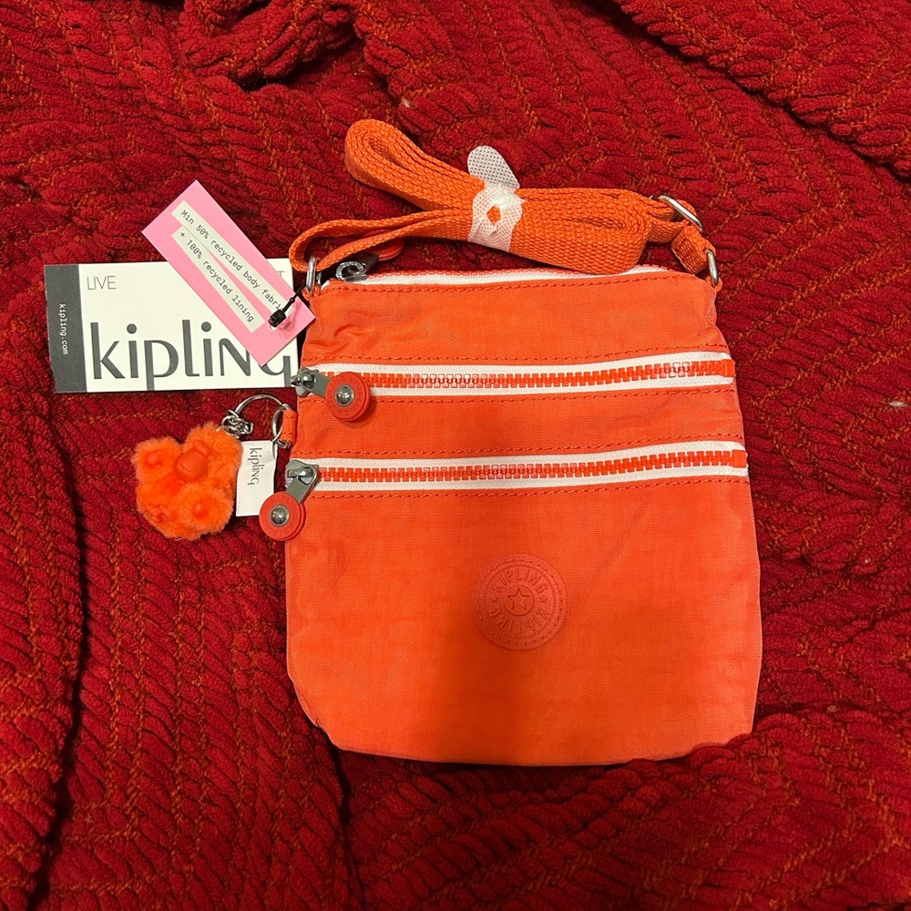 Kipling Orange Crossbody Bag with Durable Fabric and Signature Monkey Keychain